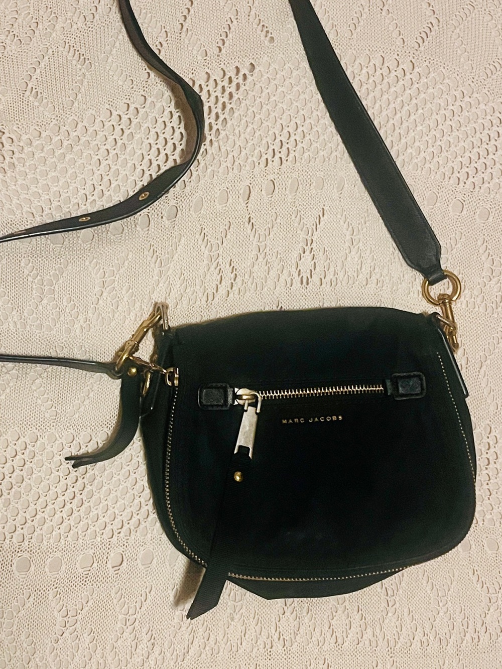 Marc Jacobs Black Suede Crossbody with Gold Hardware